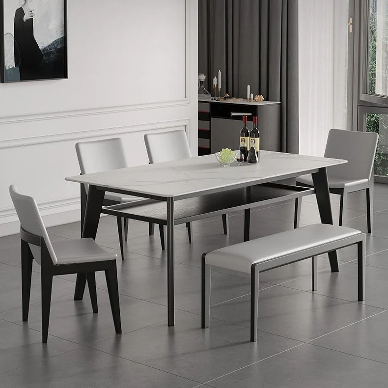 Tavolo da pranzo con piano pietra Tavolo da pranzo moderno con 4 gambe legno Clearhalo