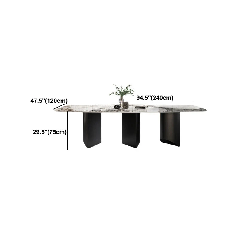 Tavolo da pranzo con piano pietra Tavolo da pranzo rettangolare moderno con base nera Clearhalo