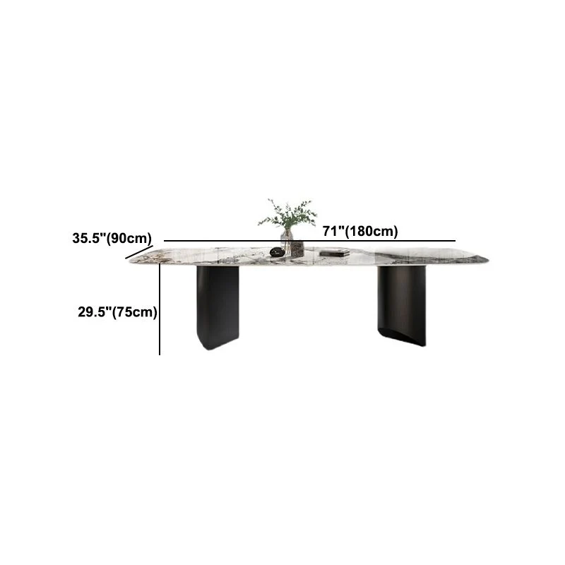 Tavolo da pranzo con piano pietra Tavolo da pranzo rettangolare moderno con base nera Clearhalo
