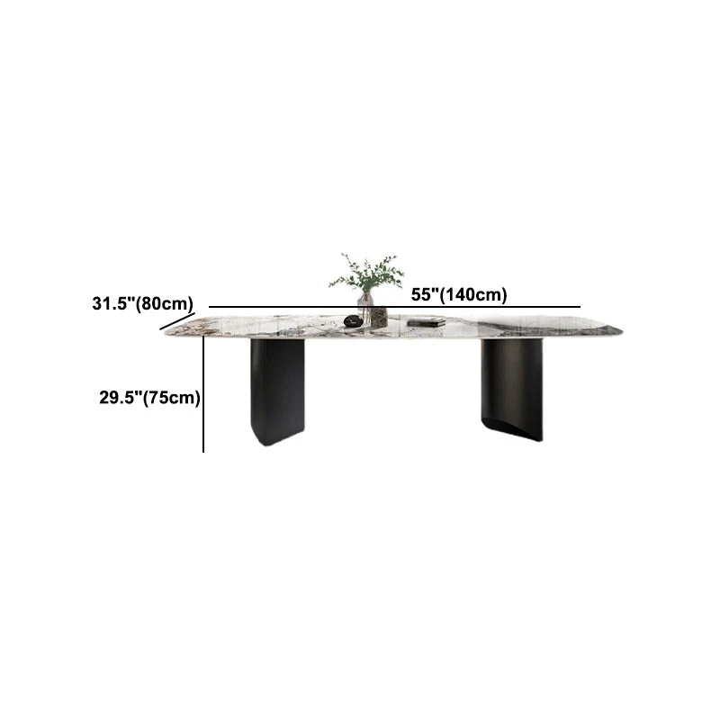 Tavolo da pranzo con piano pietra Tavolo da pranzo rettangolare moderno con base nera Clearhalo