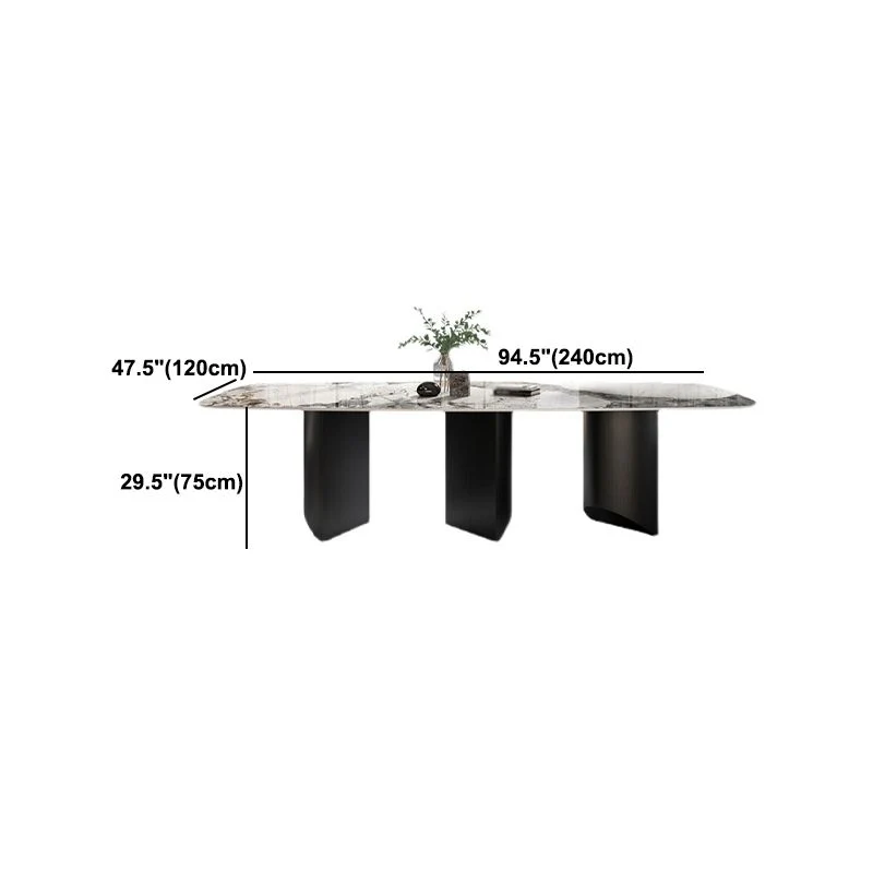 Tavolo da pranzo con piano pietra Tavolo da pranzo rettangolare moderno con base nera Clearhalo