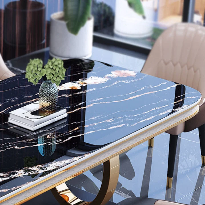 Tavolo da pranzo con piano pietra Tavolo tradizionale di lusso con base piedistallo oro Clearhalo