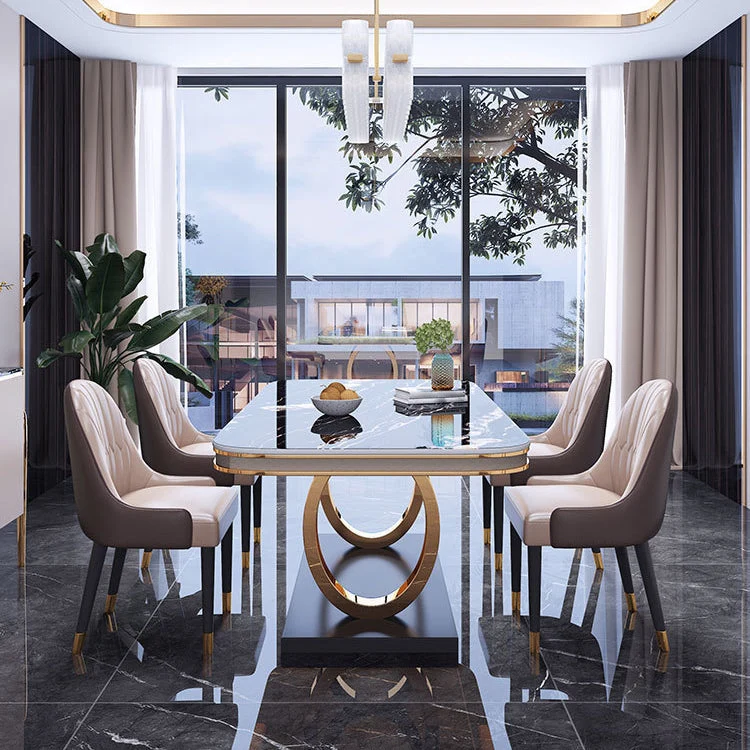 Tavolo da pranzo con piano pietra Tavolo tradizionale di lusso con base piedistallo oro Clearhalo