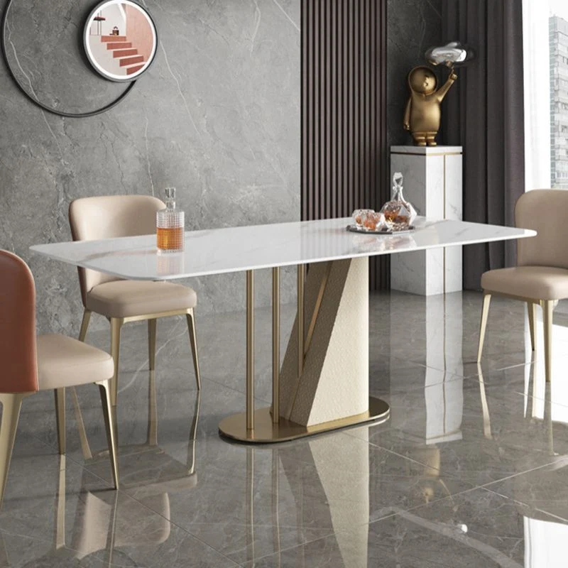 Tavolo da pranzo con piano pietra Tavolo di lusso tradizionale bianco con base piedistallo Clearhalo