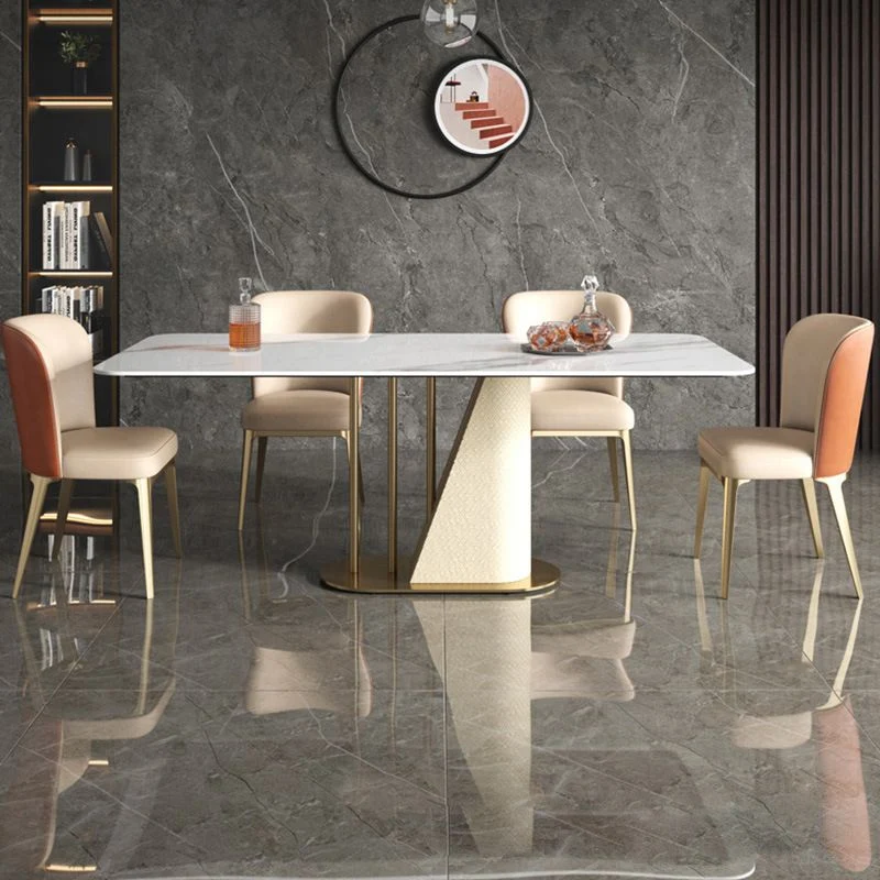 Tavolo da pranzo con piano pietra Tavolo di lusso tradizionale bianco con base piedistallo Clearhalo