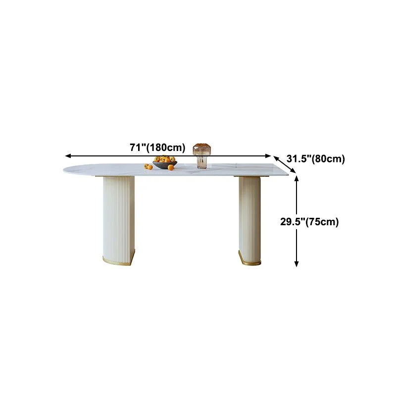 Tavolo da pranzo con piano pietra Tavolo da pranzo moderno con base slitta bianco Clearhalo