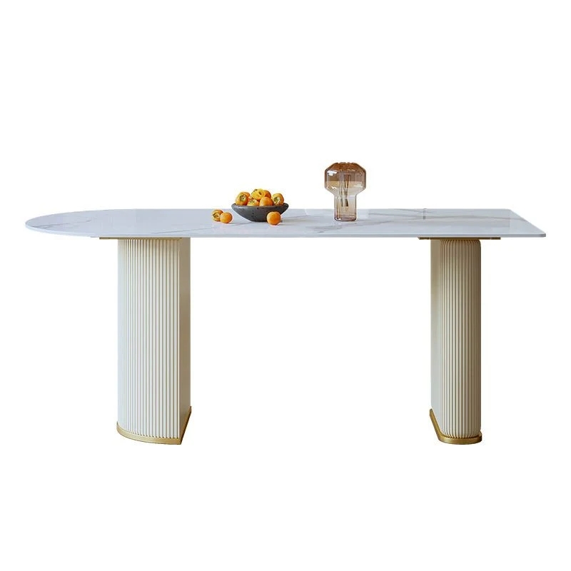 Tavolo da pranzo con piano pietra Tavolo da pranzo moderno con base slitta bianco Clearhalo