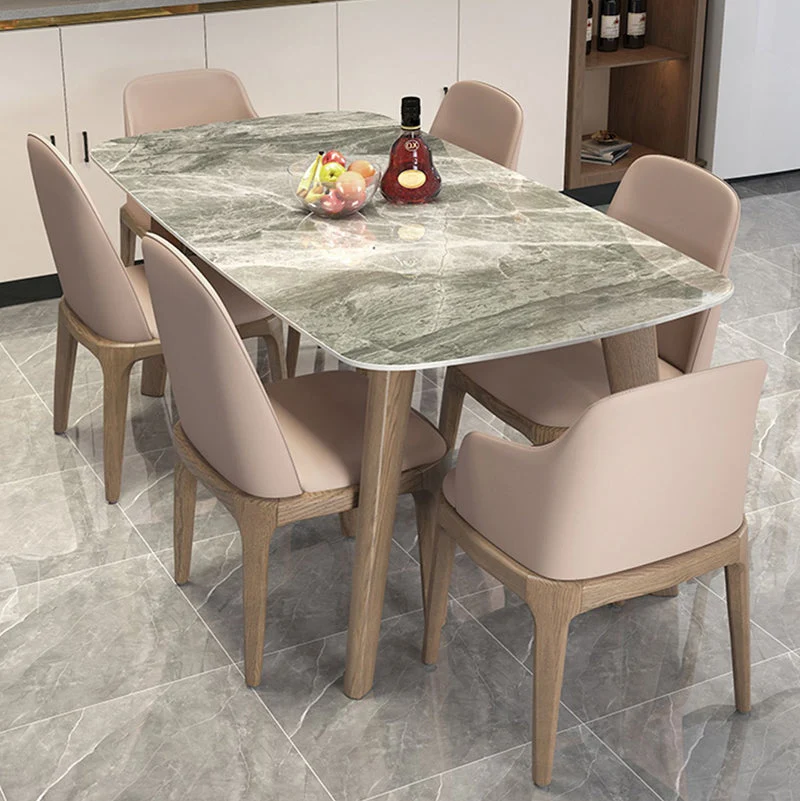 Tavolo da pranzo con piano pietra Tavolo moderno della metà del secolo con 4 gambe marrone Clearhalo
