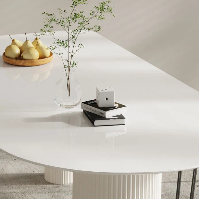 Tavolo da pranzo con piano pietra Tavolo da pranzo tradizionale di lusso con 3 gambe bianco Clearhalo