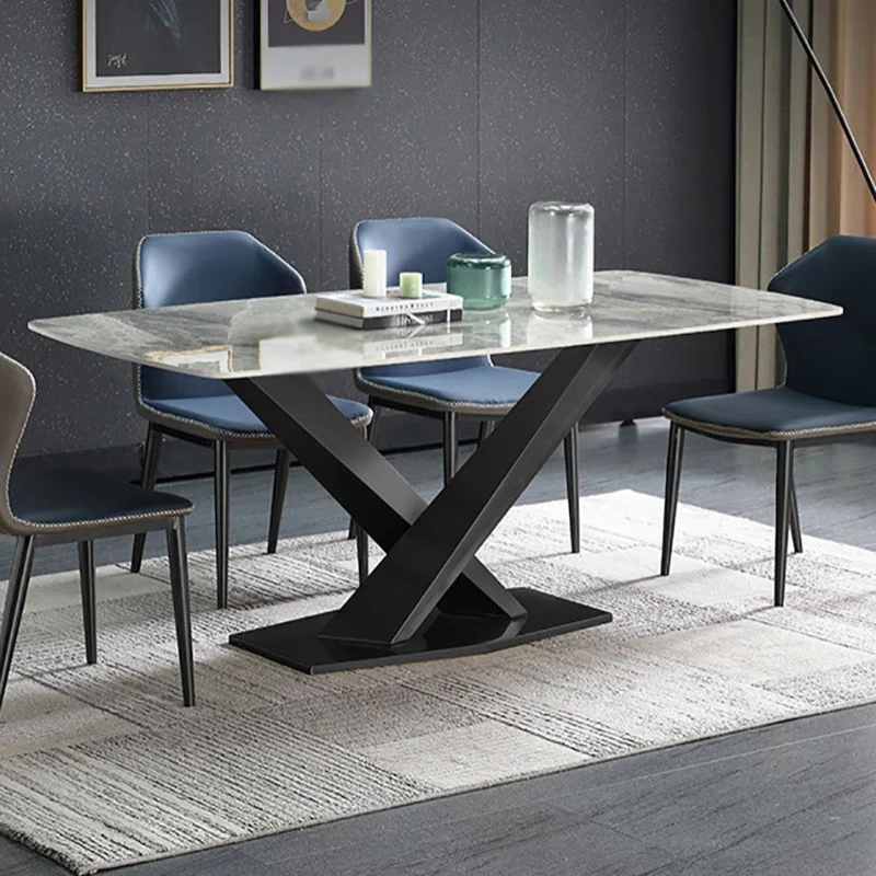 Tavolo da pranzo con piano pietra Tavolo da pranzo moderno rettangolare con base nera Clearhalo
