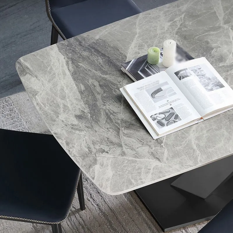 Tavolo da pranzo con piano pietra Tavolo da pranzo moderno rettangolare con base nera Clearhalo