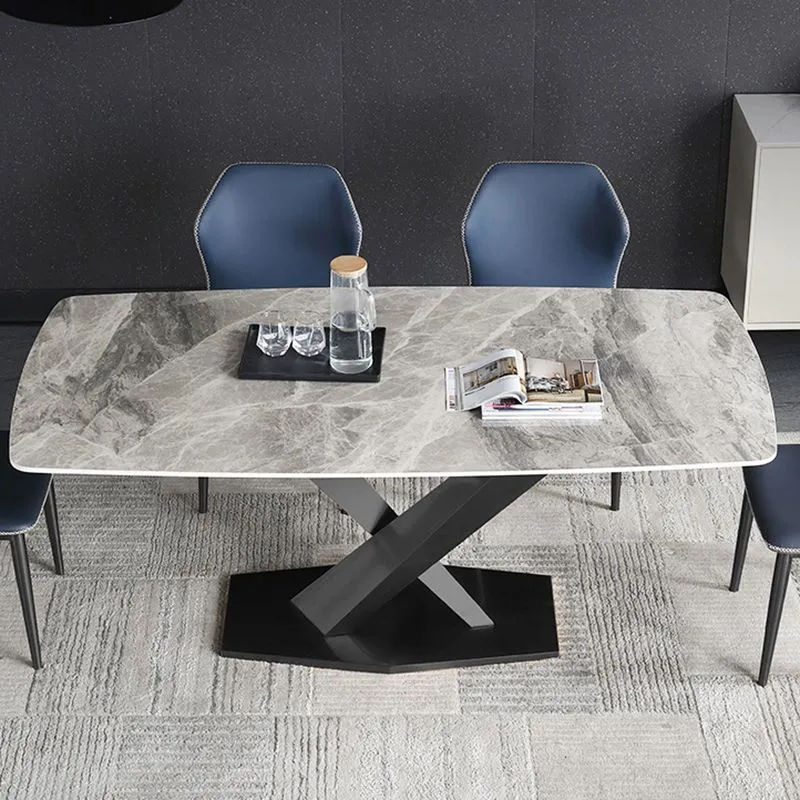 Tavolo da pranzo con piano pietra Tavolo da pranzo moderno rettangolare con base nera Clearhalo