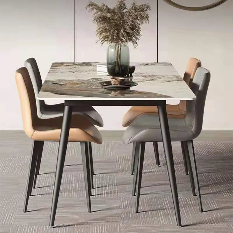 Tavolo da pranzo con piano pietra Tavolo da pranzo moderno rettangolare con 4 gambe nere Clearhalo