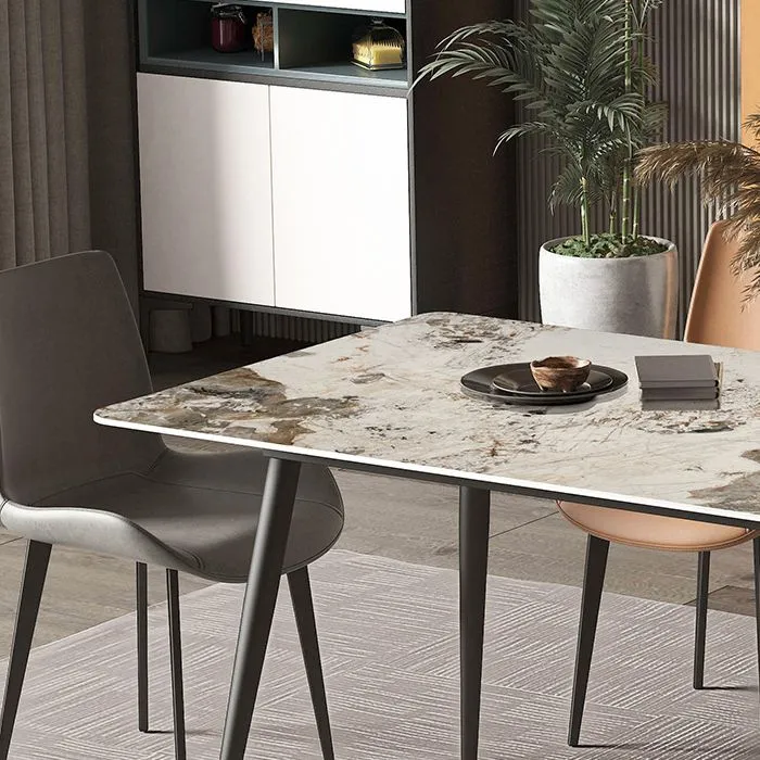 Tavolo da pranzo con piano pietra Tavolo da pranzo moderno rettangolare con 4 gambe nere Clearhalo
