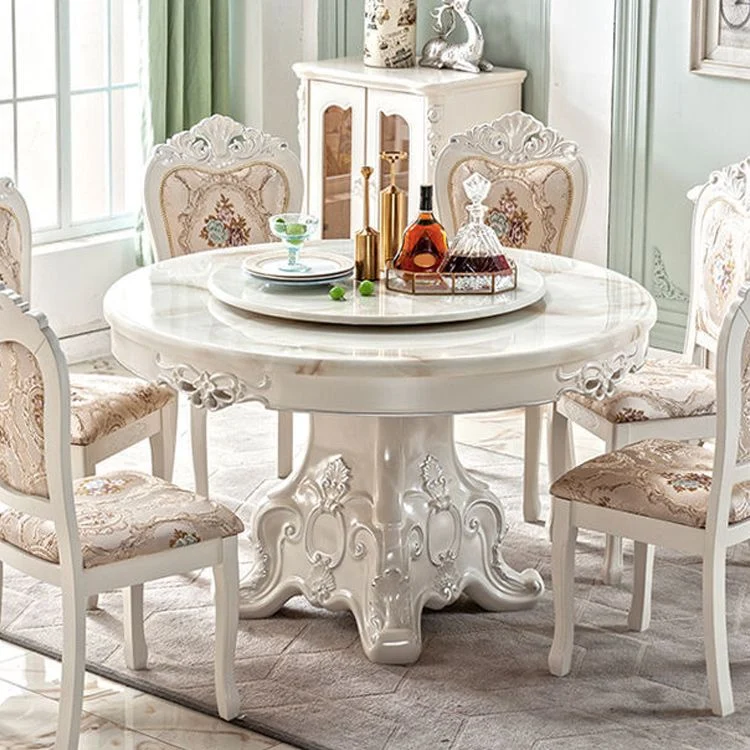 Tavolo da pranzo con piano pietra Tavolo da pranzo rotondo con base piedistallo bianco Clearhalo