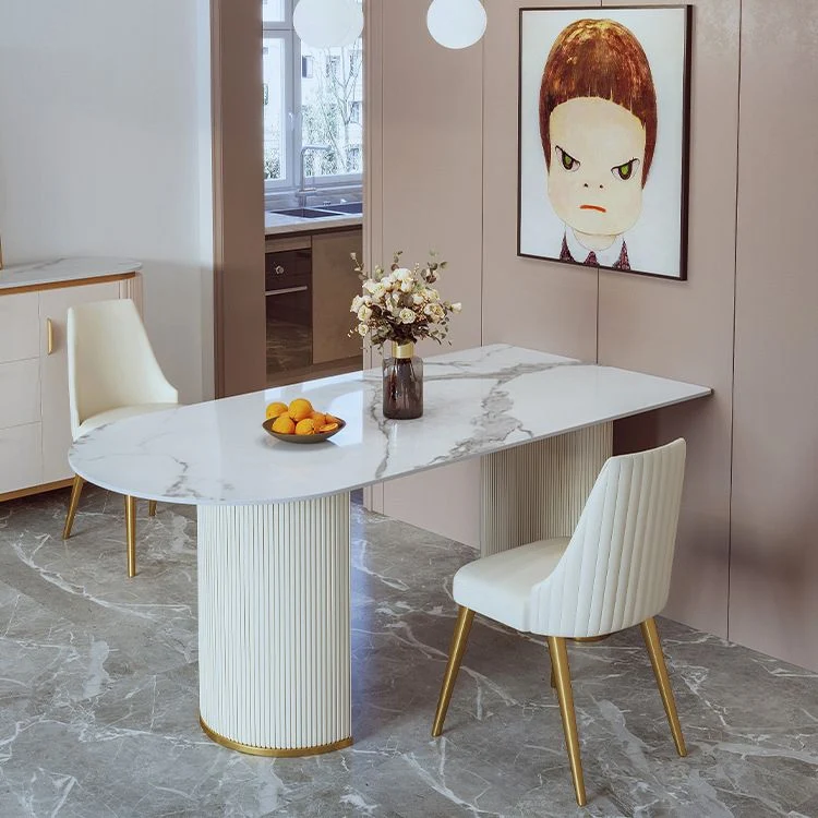 Tavolo da pranzo con piano pietra Tavolo da pranzo tradizionale di lusso con base doppio piedistallo Clearhalo