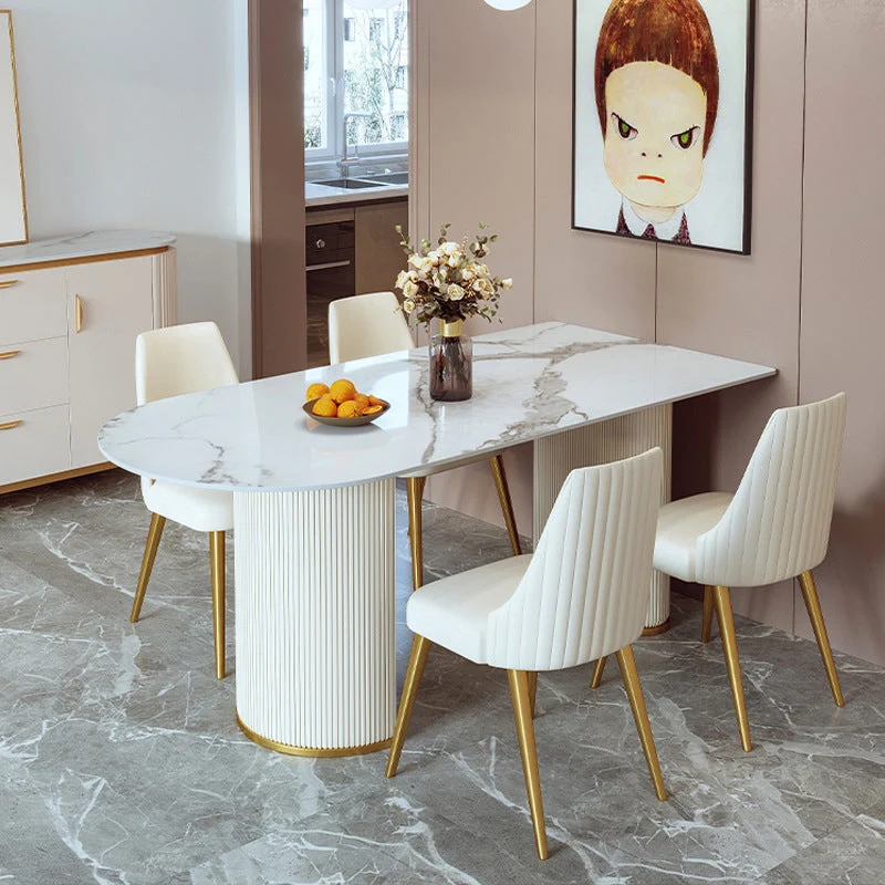 Tavolo da pranzo con piano pietra Tavolo da pranzo tradizionale di lusso con base doppio piedistallo Clearhalo