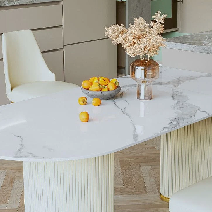 Tavolo da pranzo con piano pietra Tavolo da pranzo tradizionale di lusso con base doppio piedistallo Clearhalo