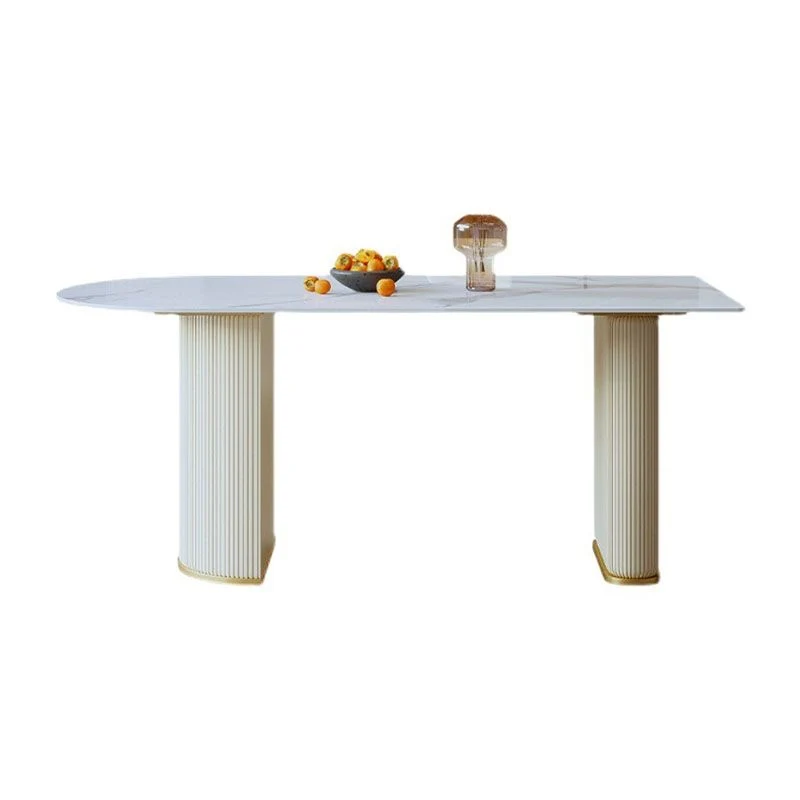 Tavolo da pranzo con piano pietra Tavolo da pranzo moderno con base slitta bianco Clearhalo