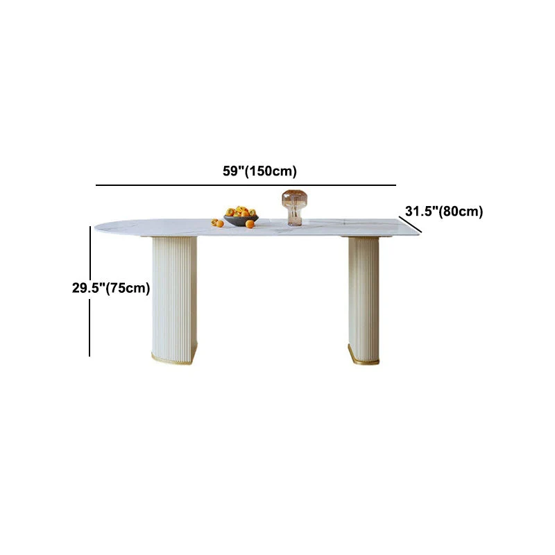 Tavolo da pranzo con piano pietra Tavolo da pranzo moderno con base slitta bianco Clearhalo