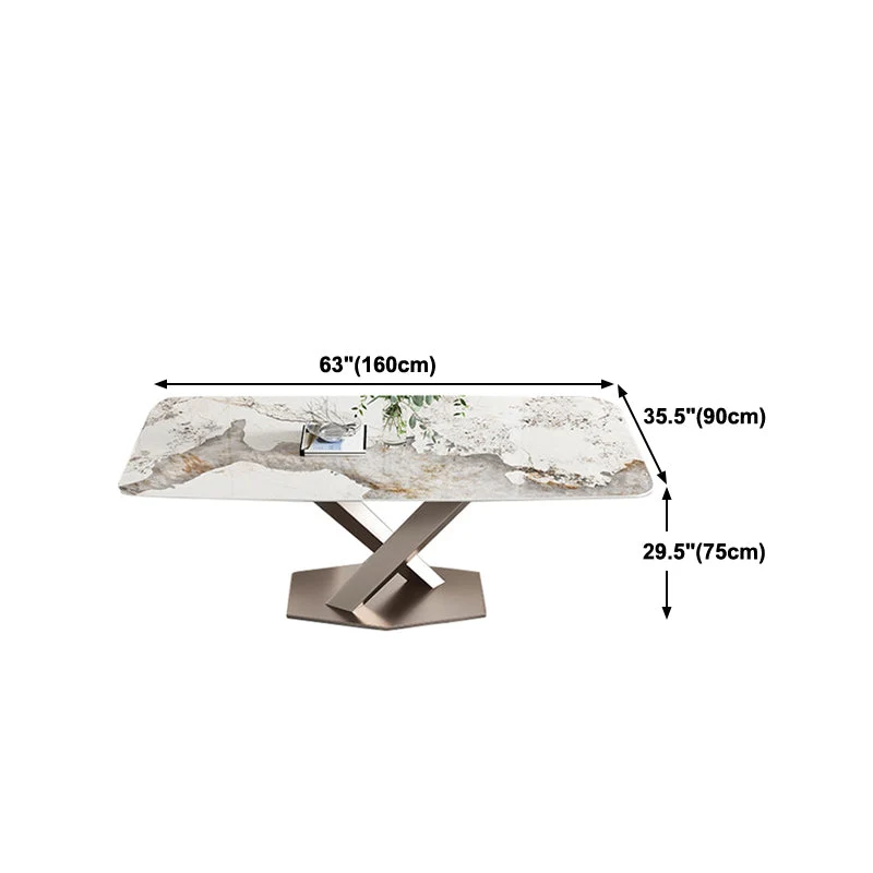 Tavolo da pranzo con piano pietra Tavolo moderno rettangolare con base piedistallo Clearhalo