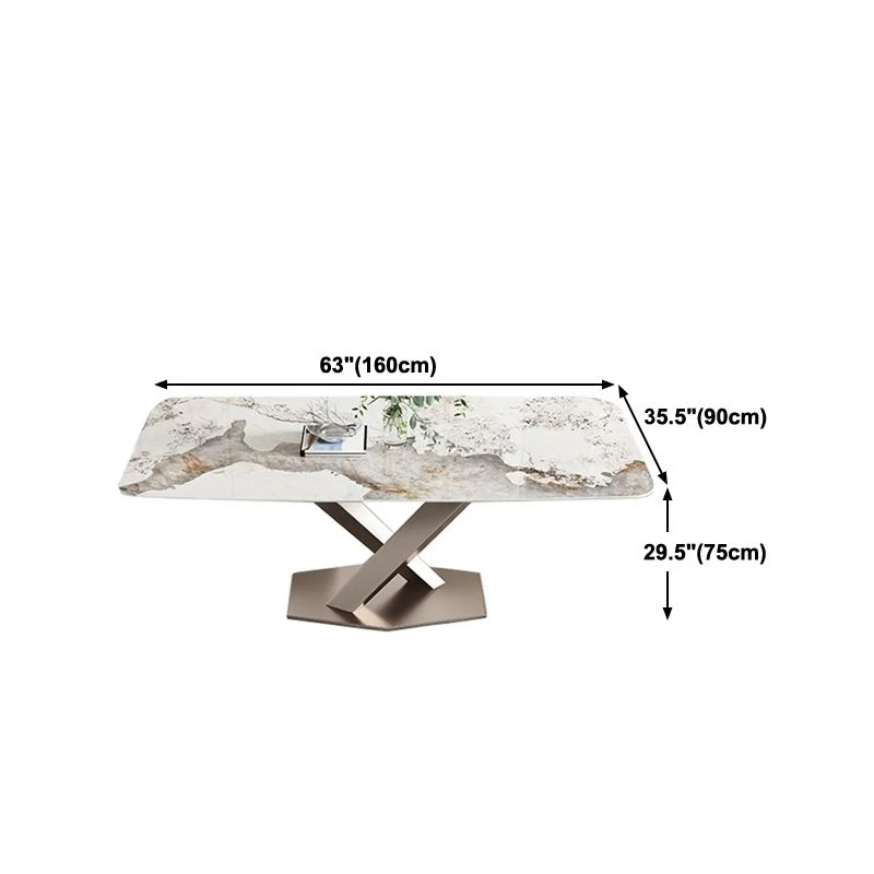 Tavolo da pranzo con piano pietra Tavolo moderno rettangolare con base piedistallo Clearhalo
