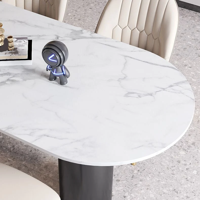 Tavolo da pranzo con piano pietra Tavolo da pranzo moderno con base 3 gambe nero Clearhalo