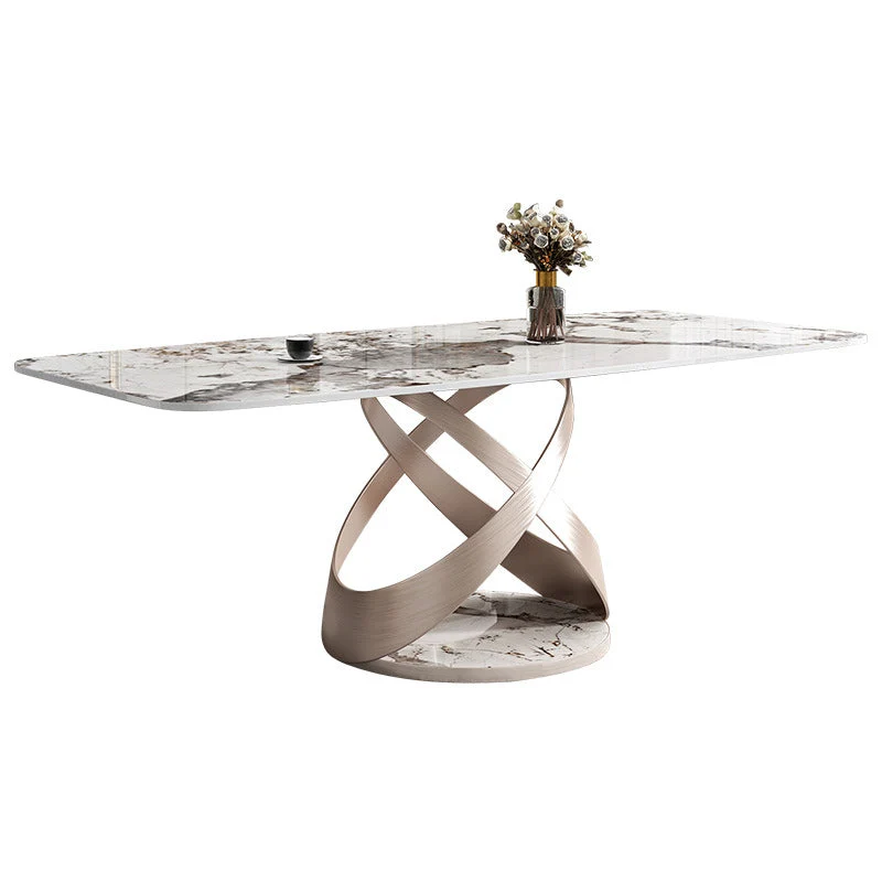 Tavolo da pranzo con piano pietra Tavolo da pranzo moderno rettangolare con base piedistallo Clearhalo