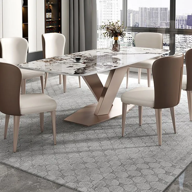Tavolo da pranzo con piano pietra Tavolo da pranzo moderno rettangolare con base piedistallo Clearhalo