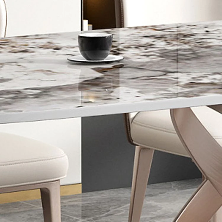 Tavolo da pranzo con piano pietra Tavolo da pranzo moderno rettangolare con base piedistallo Clearhalo
