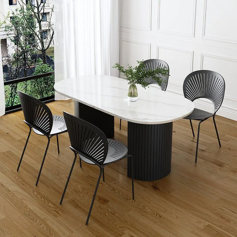 Tavolo da pranzo con piano pietra Tavolo ovale tradizionale di lusso con base slitta Clearhalo