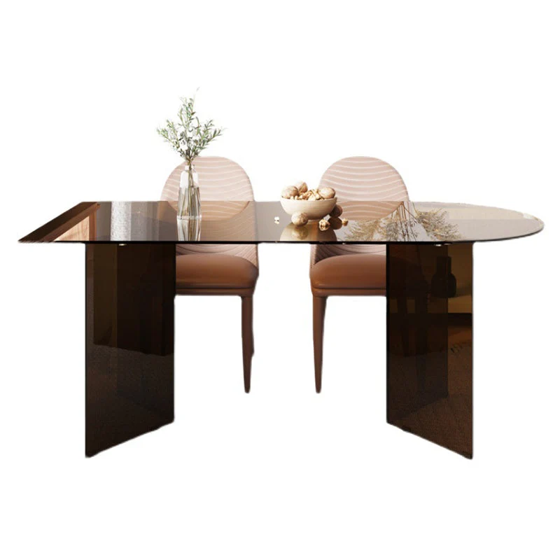 Tavolo da pranzo con piano vetro Tavolo moderno con base doppio piedistallo Clearhalo