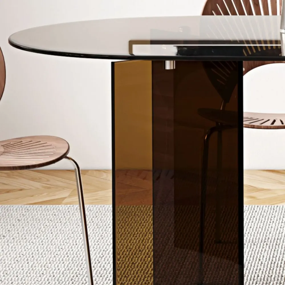 Tavolo da pranzo con piano vetro Tavolo moderno con base doppio piedistallo Clearhalo