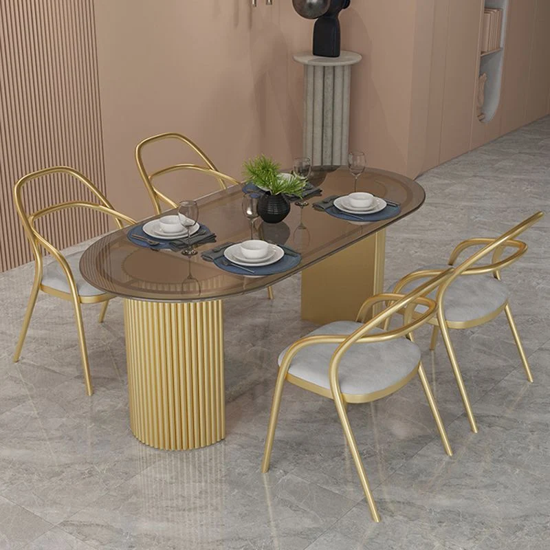 Tavolo da pranzo con piano vetro Tavolo da pranzo moderno ovale con base doppio piedistallo Clearhalo