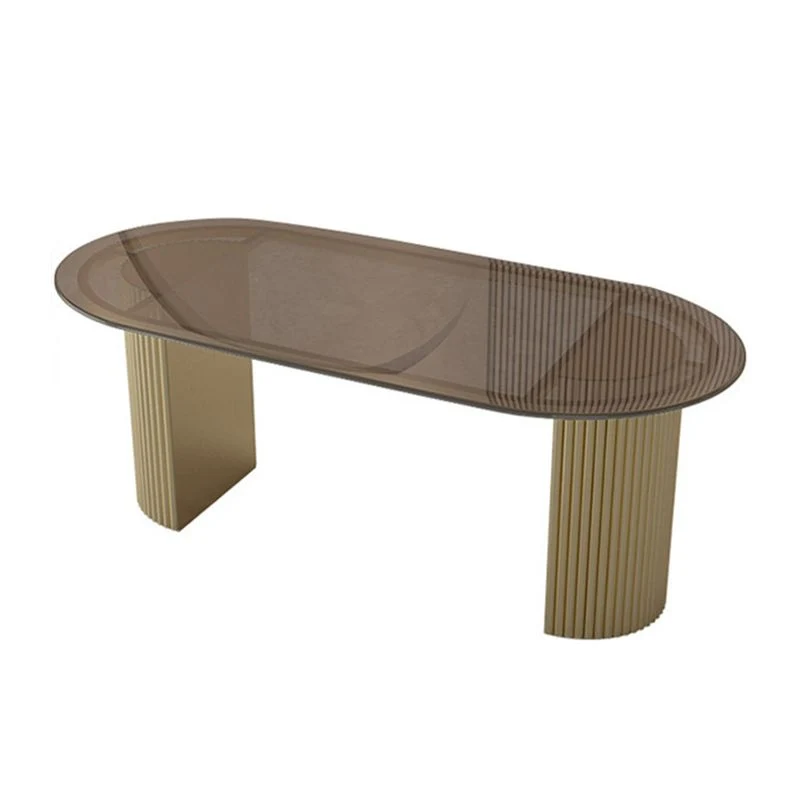 Tavolo da pranzo con piano vetro Tavolo da pranzo moderno ovale con base doppio piedistallo Clearhalo