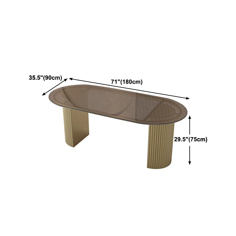 Tavolo da pranzo con piano vetro Tavolo da pranzo moderno ovale con base doppio piedistallo Clearhalo