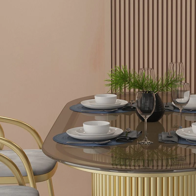 Tavolo da pranzo con piano vetro Tavolo da pranzo moderno ovale con base doppio piedistallo Clearhalo