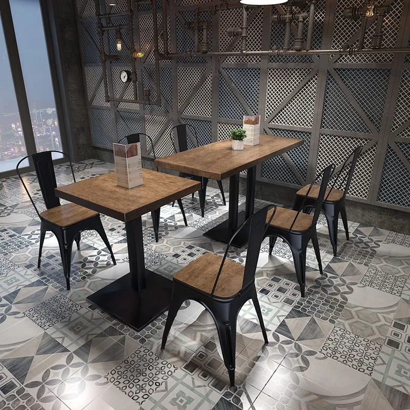 Tavolo da pranzo con piedistallo industriale metallo Tavolo con piano legno per cucina e sala da pranzo Clearhalo