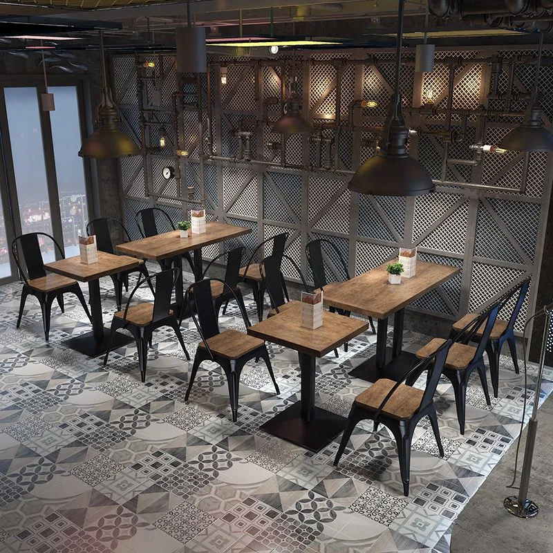 Tavolo da pranzo con piedistallo industriale metallo Tavolo con piano legno per cucina e sala da pranzo Clearhalo