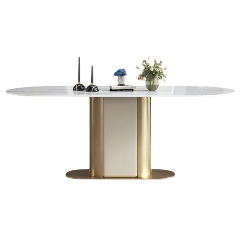 Tavolo da pranzo con piedistallo metallo Tavolo Glam Stone per sala da pranzo Clearhalo