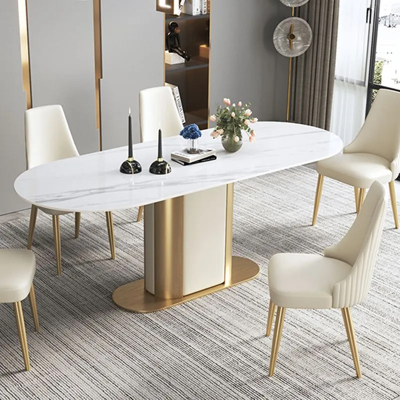 Tavolo da pranzo con piedistallo metallo Tavolo Glam Stone per sala da pranzo Clearhalo