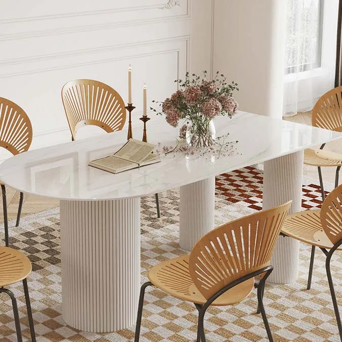 Tavolo da pranzo contemporaneo forma libera Tavolo con piano pietra bianca per la casa Clearhalo