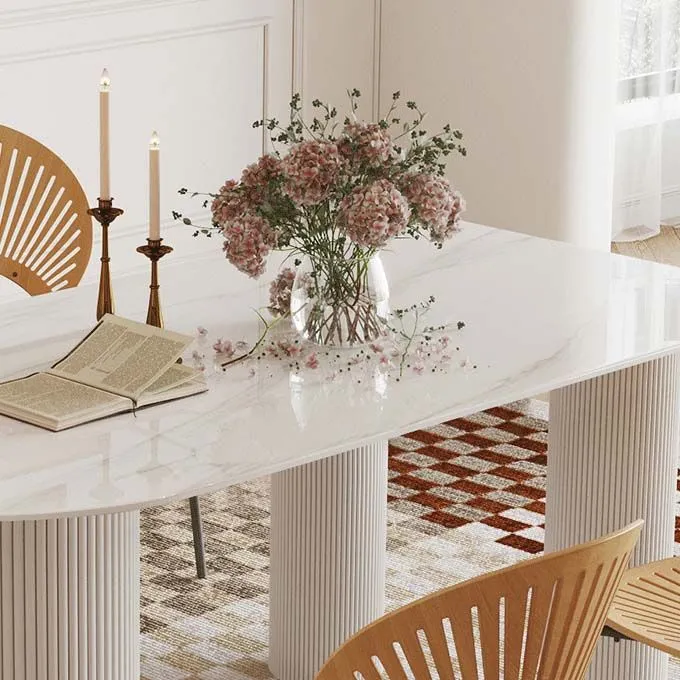 Tavolo da pranzo contemporaneo forma libera Tavolo con piano pietra bianca per la casa Clearhalo