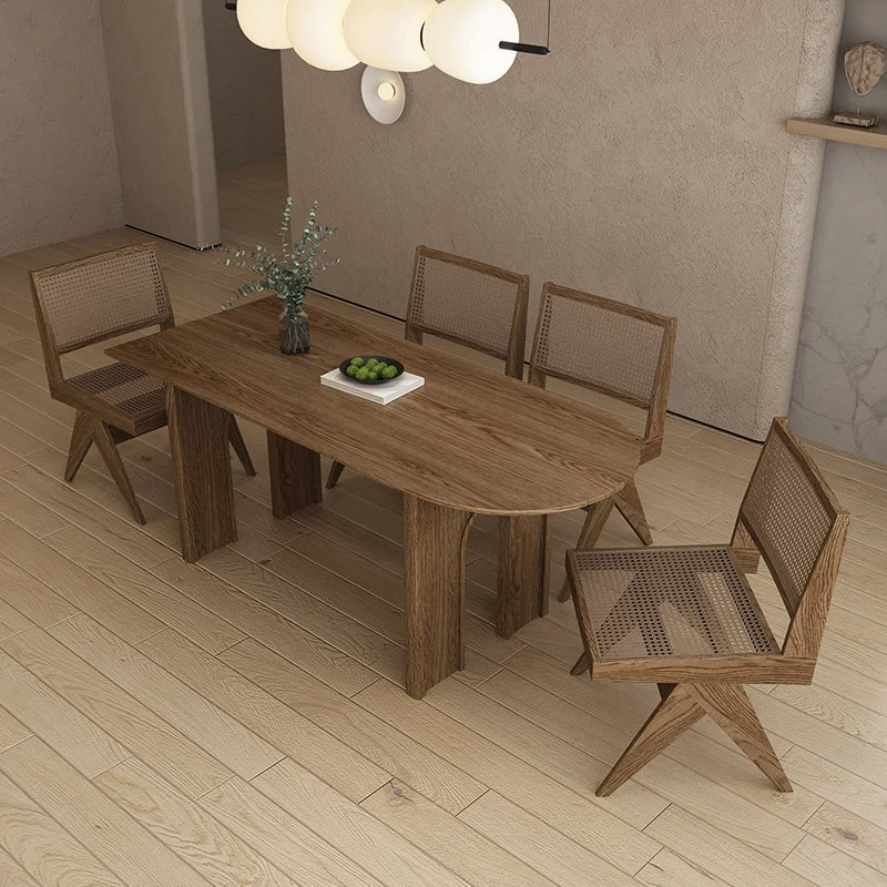 Tavolo da pranzo contemporaneo legno massello di forma irregolare con sedie Clearhalo