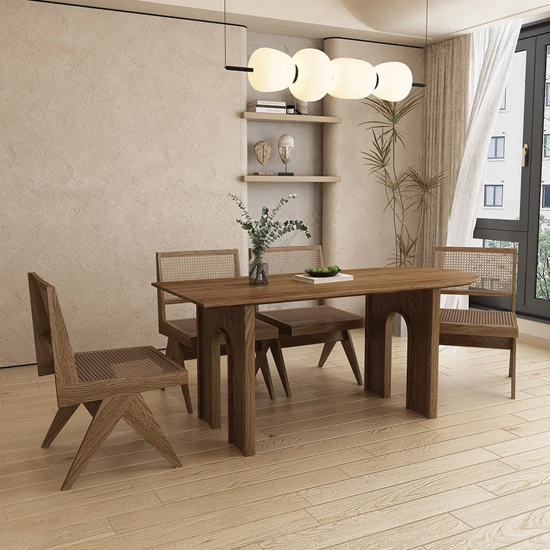 Tavolo da pranzo contemporaneo legno massello di forma irregolare con sedie Clearhalo