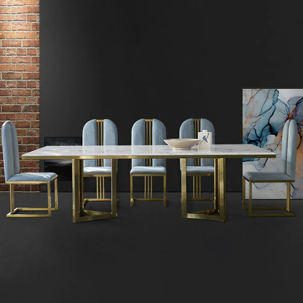 Tavolo da pranzo contemporaneo marmo con 4/6 sedie da pranzo pelle Clearhalo