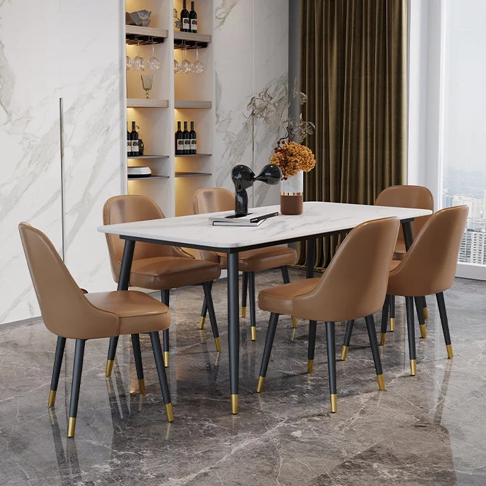 Tavolo da pranzo da cucina industriale Tavolo da pranzo rettangolare pietra 4 gambe Clearhalo