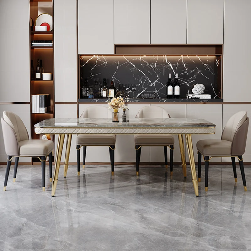 Tavolo da pranzo da cucina di lusso Tavolo da pranzo rettangolare pietra 4 gambe Clearhalo