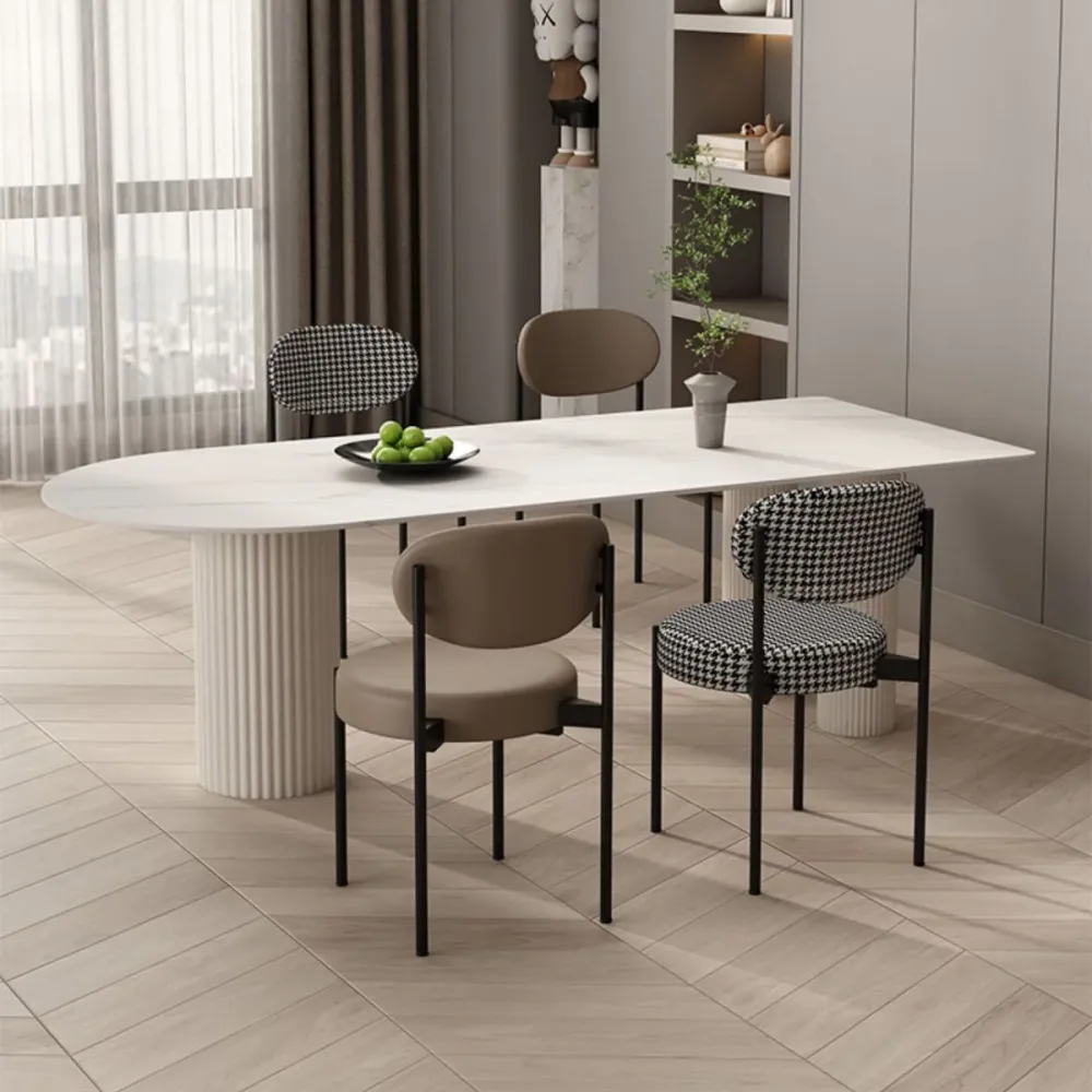 Tavolo da pranzo da cucina Tavolo da pranzo moderno pietra bianco e nero Clearhalo