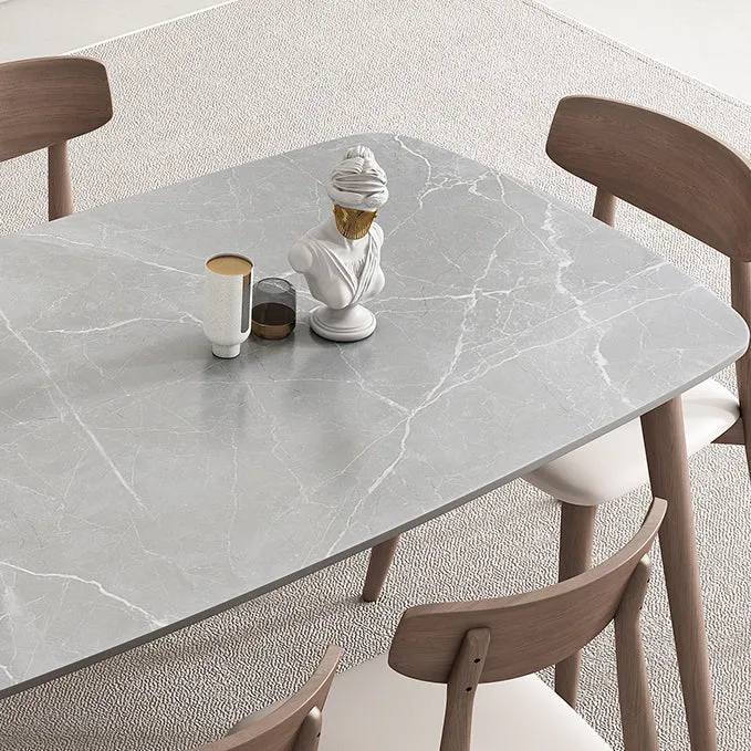 Tavolo da pranzo della metà del secolo Tavolo da pranzo con piano pietra e base legno massello Clearhalo